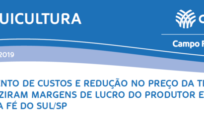 AUMENTO DE CUSTOS E REDUÇÃO NO PREÇO DA TILÁPIA REDUZIRAM MARGENS DE LUCRO DO PRODUTOR EM SANTA FÉ DO SUL/SP