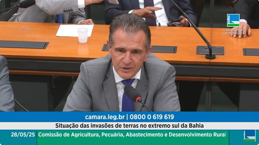 Presidente da Faeb, Humberto Miranda, fala em audiência pública, em Brasília, sobre invasões de terra no Extremo Sul baiano