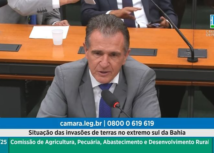Presidente da Faeb, Humberto Miranda, fala em audiência pública, em Brasília, sobre invasões de terra no Extremo Sul baiano