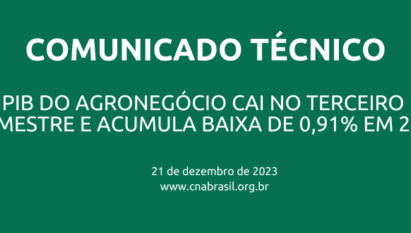 PIB DO AGRONEGÓCIO CAI NO TERCEIRO TRIMESTRE E ACUMULA BAIXA DE 0,91% EM 2023