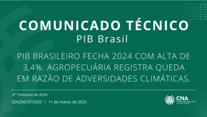 PIB BRASILEIRO FECHA 2024 COM ALTA DE 3,4%; AGROPECUÁRIA REGISTRA QUEDA EM RAZÃO DE ADVERSIDADES CLIMÁTICAS