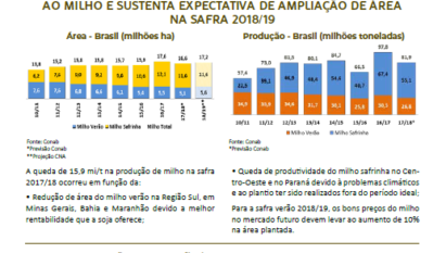 ANTECIPA CNA: DEMANDA AQUECIDA TEM GARANTIDO BONS PREÇOS AO MILHO E SUSTENTA EXPECTATIVA DE AMPLIAÇÃO DE ÁREA NA SAFRA 2018/19