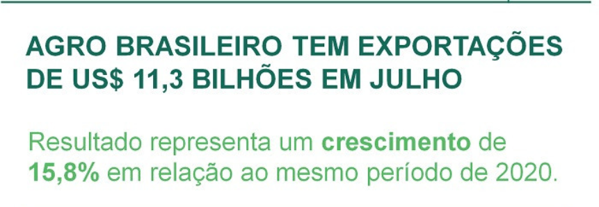 Agro brasileiro tem exportações de US$ 11,3 bilhões em julho