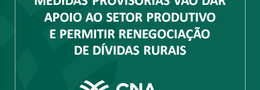 Medidas provisórias vão dar apoio ao setor produtivo e permitir renegociação de dívidas rurais