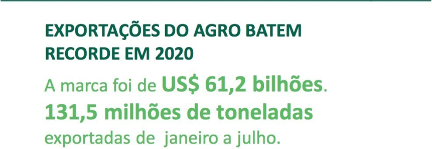 Exportações do agro batem recorde de janeiro a julho de 2020