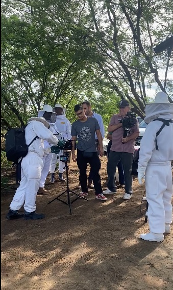 Equipe durante as gravações.