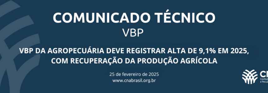 CNA divulga estimativa do Valor Bruto da Produção Agropecuária para 2025