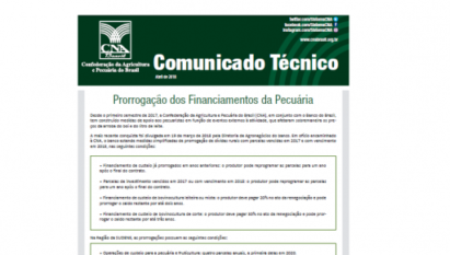 COMUNICADO TÉCNICO: PRORROGAÇÃO DOS FINANCIAMENTOS DA PECUÁRIA