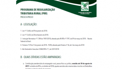 COMUNICADO TÉCNICO:  PROGRAMA DE REGULARIZAÇÃO TRIBUTÁRIA RURAL (PRR)