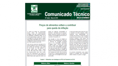 COMUNICADO TÉCNICO: NÚCLEO ECONÔMICO - PREÇOS DE ALIMENTOS VOLTAM A CONTRIBUIR PARA QUEDA DA INFLAÇÃO