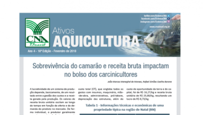 ATIVOS AQUICULTURA: SOBREVIVÊNCIA DO CAMARÃO E RECEITA BRUTA IMPACTAM NO BOLSO DOS CARCINICULTORES / FEVEREIRO 2018