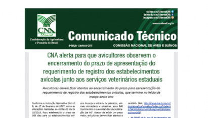 COMUNICADO TÉCNICO: COMISSÃO NACIONAL DE AVES E SUÍNOS - 4º EDIÇÃO / JANEIRO 2018