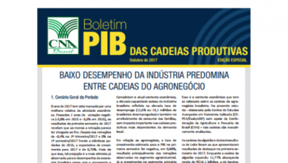 BOLETIM PIB DAS CADEIAS PRODUTIVAS: BAIXO DESEMPENHO DA INDÚSTRIA PREDOMINA ENTRE CADEIAS DO AGRONEGÓCIO / OUTUBRO 2017