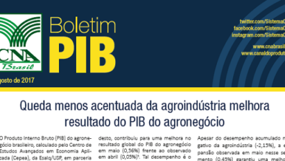 BOLETIM PIB: QUEDA MENOS ACENTUADA DA AGROINDÚSTRIA MELHORA RESULTADO DO PIB DO AGRONEGÓCIO / AGOSTO 2017