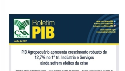 BOLETIM PIB: PIB AGROPECUÁRIO APRESENTA CRESCIMENTO ROBUSTO DE 12,7% NO 1º TRI / JUNHO 2017