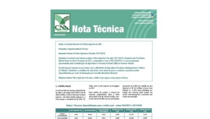 NOTA TÉCNICA: SÍNTESE DO PLANO AGRÍCOLA E PECUÁRIO 2017/2018 / JUNHO 2017