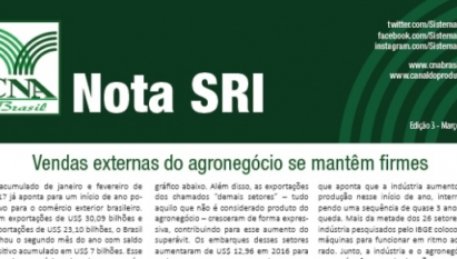 NOTA SRI: VENDAS EXTERNAS DO AGRONEGÓCIO SE MANTÊM FIRMES / MARÇO 2017