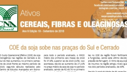 ATIVOS CEREAIS, FIBRAS E OLEAGINOSAS: COE DA SOJA SOBE NAS PRAÇAS DO SUL E CERRADO / SETEMBRO 2016