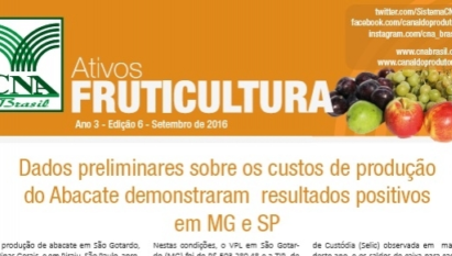 ATIVOS FRUTICULTURA: DADOS PRELIMINARES SOBRE OS CUSTOS DE PRODUÇÃO DO ABACATE DEMONSTRARAM RESULTADOS POSITIVOS EM MG E SP / SETEMBRO 2016