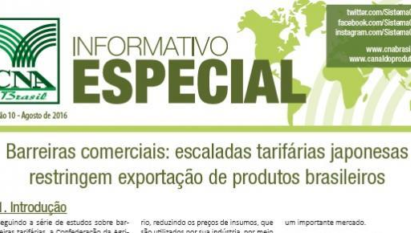 INFORMATIVO ESPECIAL: BARREIRAS COMERCIAIS: ESCALADAS TARIFÁRIAS JAPONESAS RESTRINGEM EXPORTAÇÃO DE PRODUTOS BRASILEIROS / AGOSTO DE 2016