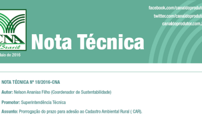 NOTA TÉCNICA: PRORROGAÇÃO DO PRAZO PARA ADESÃO AO CADASTRO AMBIENTAL RURAL ( CAR). MEDIDA PROVISÓRIA 724 / MAIO 2016.