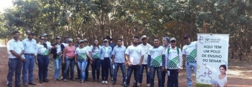 Alunos do curso Técnico em Agronegócio do SENAR participam de aula prática sobre a Cultura da Seringueira