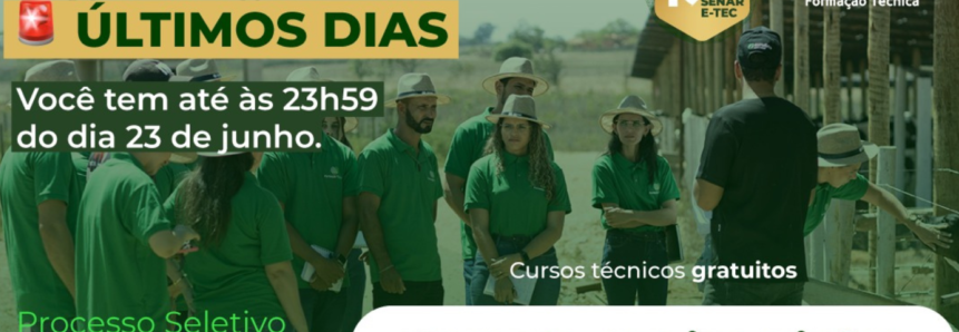 Últimos dias para as inscrições dos Cursos Técnicos gratuitos do Sistema Faesc/Senar